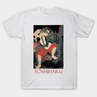 Warrior Fighting a Giant Rooster by Utagawa Yoshiharu T-Shirt